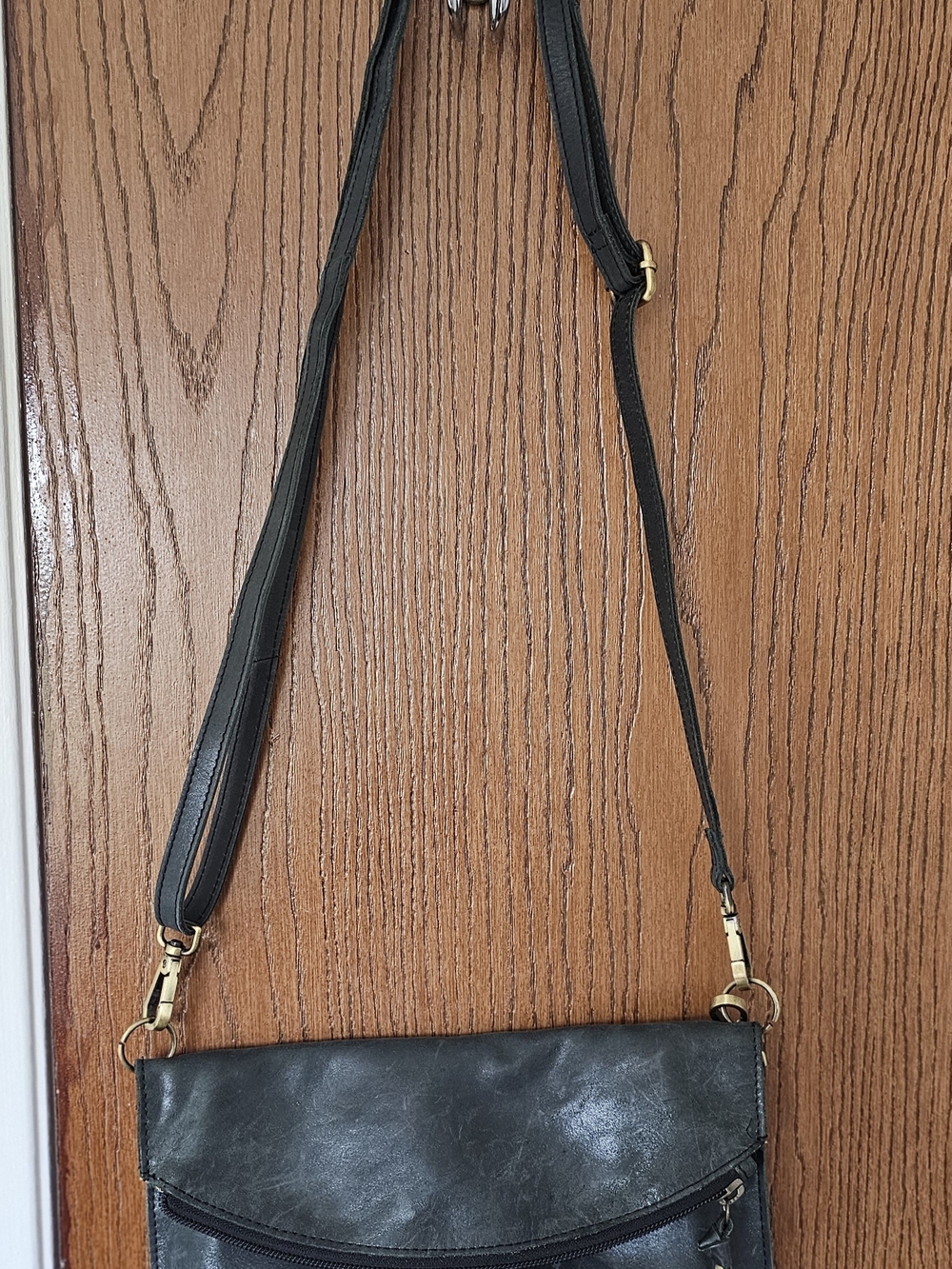Black Leather Clutch / Crossbody Bag
